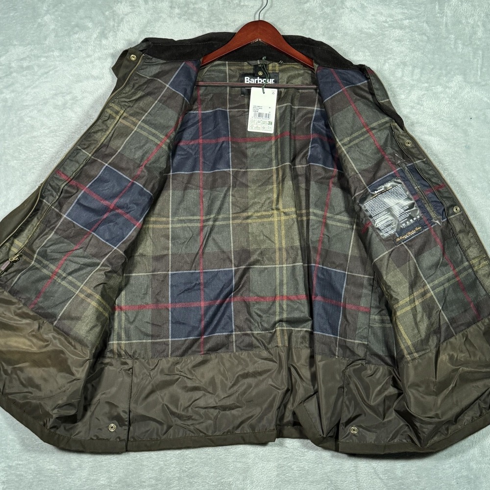 Barbour Jacket Womens 2X Green Acorn Plus Wax Waxed Cotton Tartan Lined Coat - Picture 5 of 12